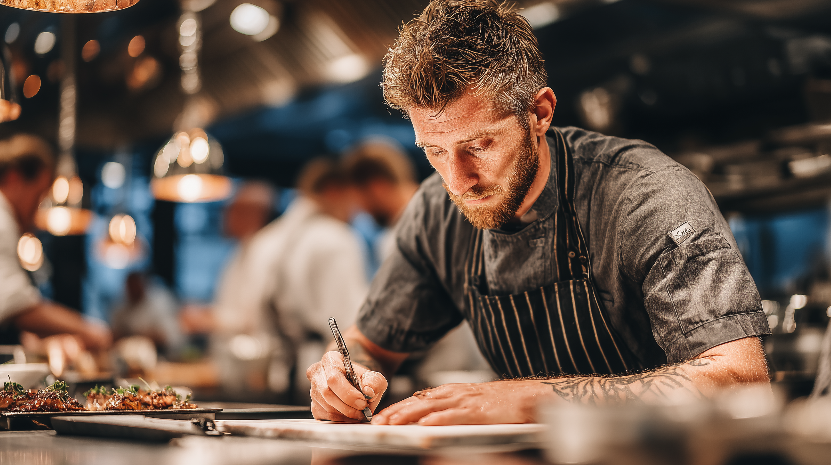 Chef taking notes in kitchen