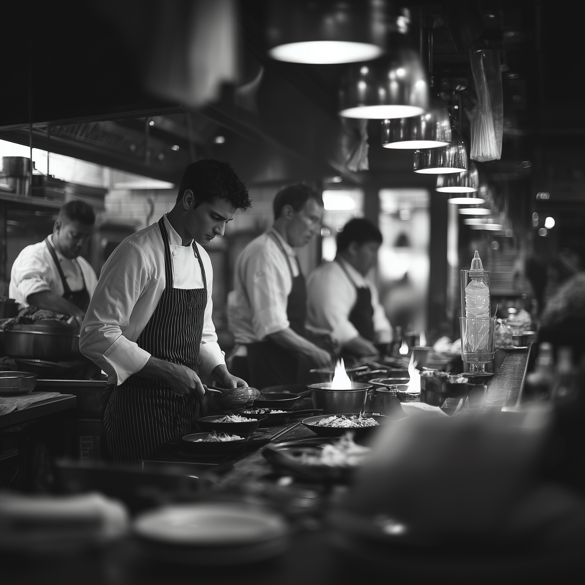 Chefs at work in a professional kitchen